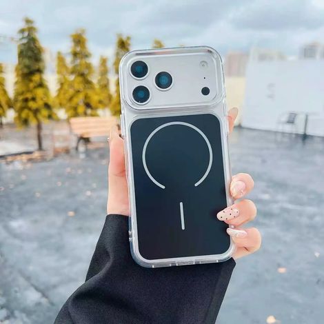 (iPhone Air, Noir) Coque magnétique transparente mate antichoc, compatible avec la recharge sans fil MagSafe