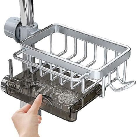 Étagère de douche argentée 26 x 11 x 6 cm, 1 pièce, bande de drainage en aluminium, sans perçage, boîte à savon, panier de vidange de cuisine