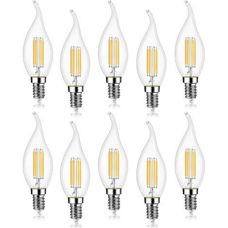 Lot de 10 4W Ampoule de Filament LED E14 470LM Flamme Bougie 2700K Blanc Chaud, Non-Dimmable, Angle de Faisceau 360° (1/5)