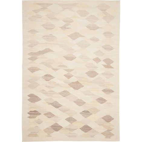 Tapis kilim 208 x 298 cm, géométrique, crème et beige, en laine pure, tissage plat authentique, fabriqué en Iran (1/5)