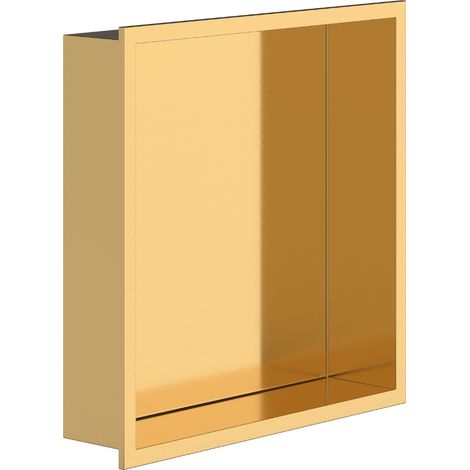 Bc-elec - NHNB303010-GOLD Nicho de ducha empotrable acabado dorado cepillado 30x30x10 cm con borde de 1 cm, nicho de pared para ba�o (1/4)