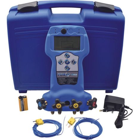 FOX ONE 100: Conjunto manómetro digital de 4 vías con pistón para HVAC/A/C y vacuómetro integrado - Idrhaus