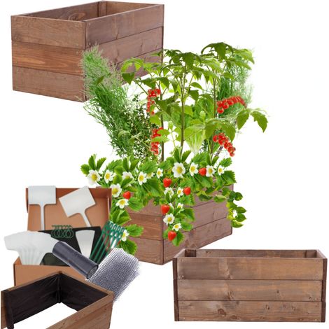 MODO24 Carré potager ZP06 surélevé en bois de pin massif pour jardin et terrasse, 27x83×30 cm, brun imprégné