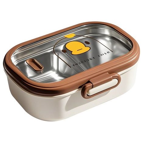 Lunch box compartimentée - Bento box pour adultes et enfants - Boîte repas en inox - Hermétique et anti-fuite - Sans BPA - Marron (1/5)