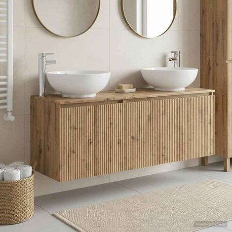 Ensemble Salle De Bain 3 Pièces Chêne Artisanal, Bois D'ingénierie, Meuble Mural (1/4)