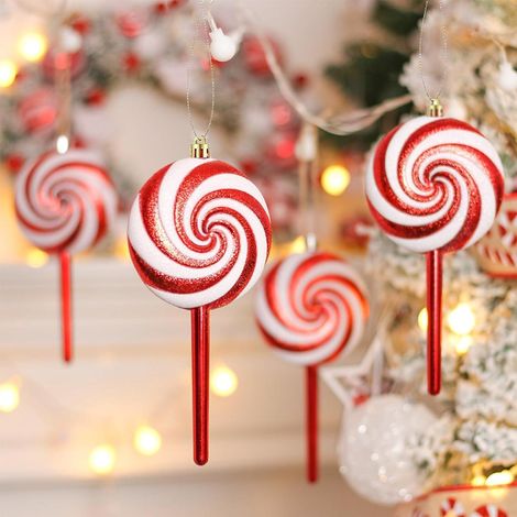 8pcs Weihnachtsbaumschmuck Zuckerstangen Lutscher rot Weihnachtsdeko Anhänger (1/3)
