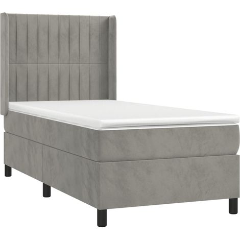 Cadre de lit LED avec sommier tête de lit matelas surmatelas 100x200 cm tissu velours gris clair TDL0207912