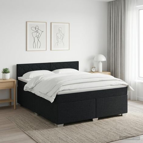 Cama box spring con colchón Negro 160 x 200 cm Tela (1/5)