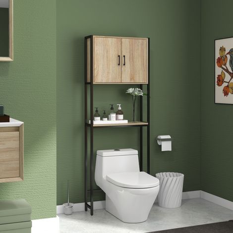 Étagère Dessus WC Salle de Bain  2 Portes + Étagère Ouverte  Rangement Toilette