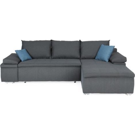 CELINA Canapé d'angle réversible convertible 3 places + Coffre de rangement - Tissu gris - L 274 x P 184 cm (1/5)