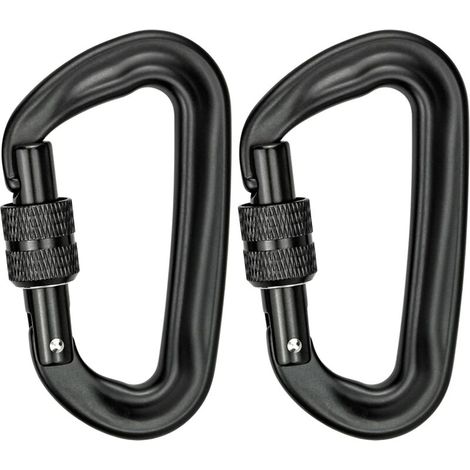 Mousqueton Escalade,Noir Robustes Mousqueton Aluminium Mousqueton à Verrouillage en Forme de D(2pcs)