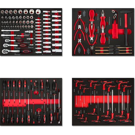 Eberth – Set d'outils servante atelier 134 pièces – Inserts en mousse pour rangement sécurisé – Poignées antidérapantes ergonomiques – Pour automobile et bricolage