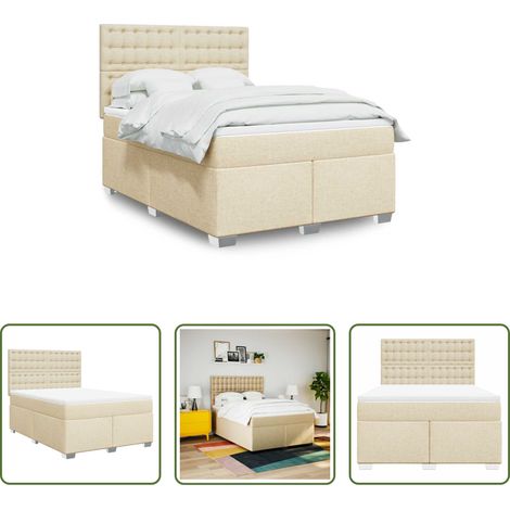 vidaXL Taschenfederkern - Boxspringbett mit Matratze Creme 140x190 cm Stoff (1/5)