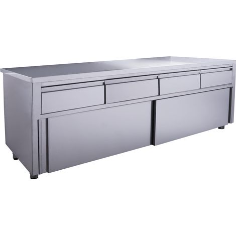 Armoire inox - 2000x700x850mm - 4 tiroirs - Porte coulissante - Sans dosseret - Saro