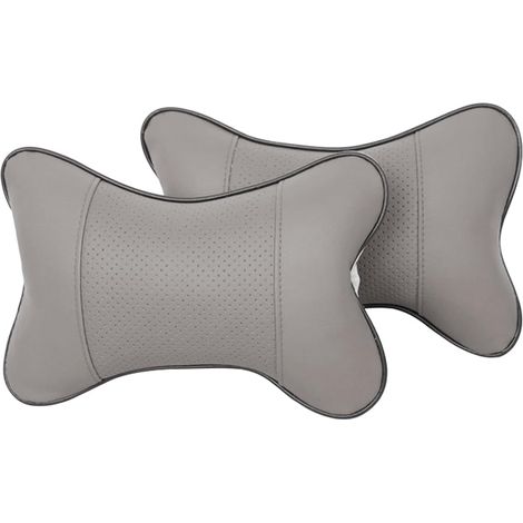 2 x Car Seat Neck Cushions, Headrest Cushion for Car Seat Headrest, Made of Cotton Wool and Leather, Support Cushions with Strap (Grey) (1/5)