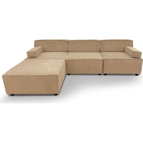 Canapé Modulable en Velours Côtelé "Todd" 258cm Beige (1/5)