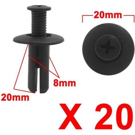 SOURCING MAP 20Pcs Clips Rivet Plastique Fixations 8mm x 20mm x 20mm pour aile auto voiture Noir (1/3)