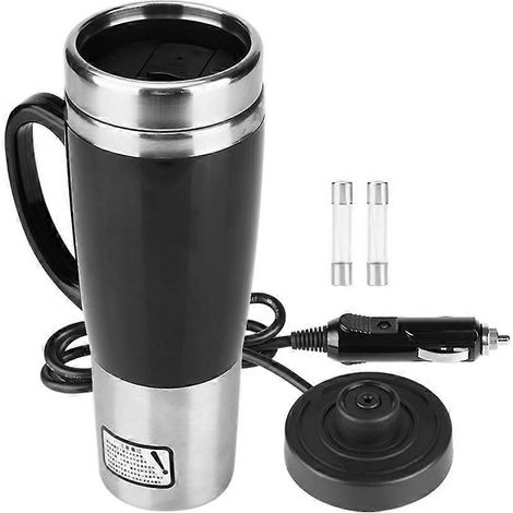 Tasse chauffante électrique en acier inoxydable pour voiture, noire, idéale pour les voyages d'hiver (12 V). (1/4)