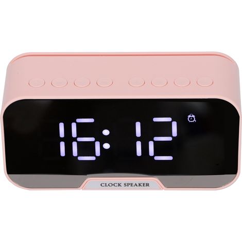 D-88 Tragbarer multifunktionaler Bluetooth-Lautsprecherwecker mit Doppelalarm, ideal für Schlafzimmer oder Büro (Pink) (1/5)