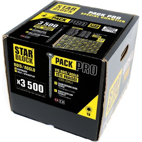 Coffret de vis pack pro 3500 vis bois aggloméré acier zingué tête fraisée Torx 15 tailles – 31 embouts de vissage – Usage intensif – Starblock (1/3)