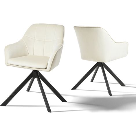Goeurvant Sedie Girevole Moderna con Cuscino Doppio Spesso, Schienale Ampio e Braccioli Ergonomici - Set di 2 - Bianco panna