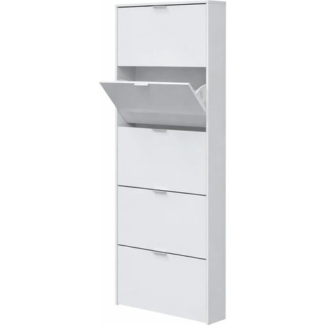 Scarpiera Armadio con 5 Ante Ribaltabili in Legno, Mobile Porta Scarpe Scaffale Mensola Organizzatore per Casa, Ingresso 70 × 17 × 180 Cm Bianco Lucido (1/5)
