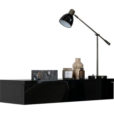 Mobilier1 – Coiffeuse Providence 186 – Noir et noir brillant – Dimensions 20x100x38 cm – Stratifié avec tiroir pour rangement pratique