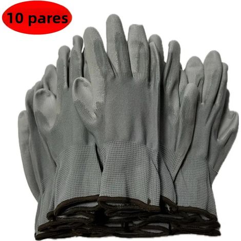 (Gris 10 paires M) Gants de sécurité en polyuréthane, avec revêtement, gants de réparation pour charpentiers et ouvriers du bâtiment. (1/5)