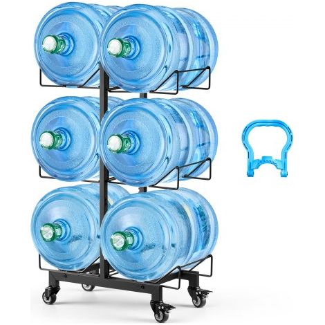 Estante para Garrafas de Agua, Soporte para Botellas Grandes de Agua, 3 Niveles para 6 Botellas, Compatible con Jarras de 11 L y 19 L, con Ruedas con Freno, Plegable para Oficina Cocina Hogar (1/5)