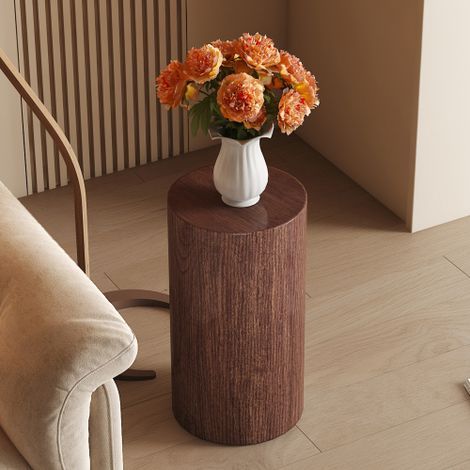 Eleganter runder Couchtisch aus MDF in Walnussoptik – Modernes Wohnzimmerdekor mit minimalistischem Design. Kann als kleiner Beistelltisch, Nachttisch oder Teetisch verwendet werden. (1/5)