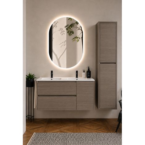 Badmöbel mit Waschbecken ORIGENBATH ITACA ohne Spiegel 120x45 cm Doppelwaschbecken Smoky-Eiche mit Säule (1/5)