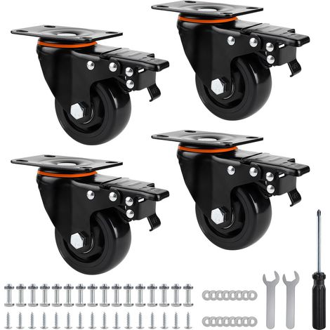 4Pcs Roulette Pivotante avec Frein 75mm, Roulette Charge Lourde avec Vis, Roulettes pour Meubles Polyuréthane, Jusqu'à 480KG, Roues pour Meubles, Lit, Table, Armoire (1/5)