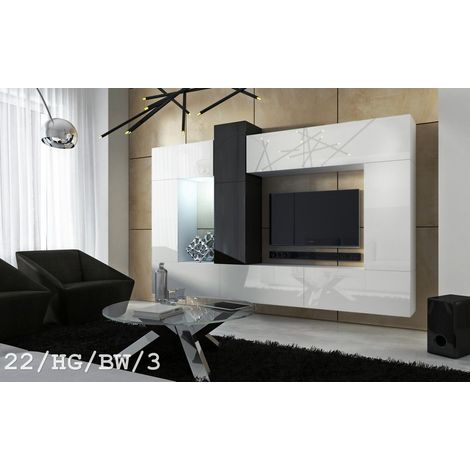 Ensemble meuble TV CONCEPT 22-22-HG-BW-3 blanc-noir brillant 273 cm (1/2)