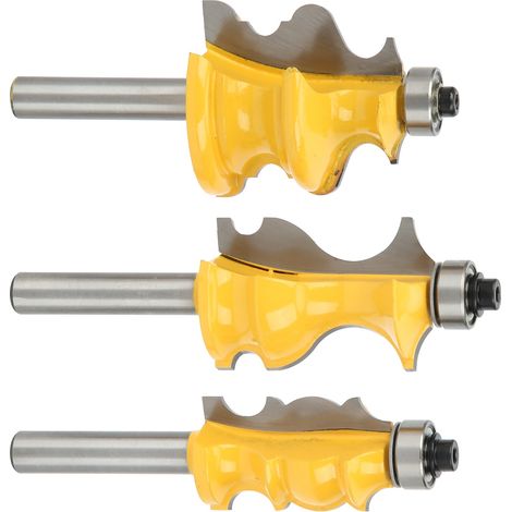 Lot de 3 fraises à bois de 8 mm (0,3 po) de diamètre de queue, avec système anti-jeu. (1/5)