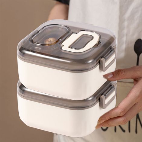 Boîte à lunch à 3 compartiments, grande capacité, plastique étanche, compatible micro-ondes, hermétique, idéale pour les repas à l'extérieur, le travail, les dortoirs, les voyages, lot de 2. (1/5)