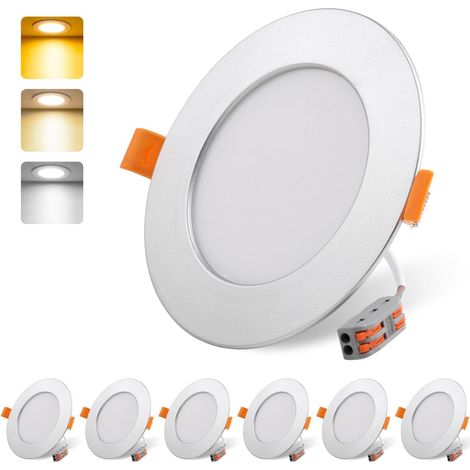 Spots LED encastrables 230V plats 9W, set de 6, Lampes LED encastrables rayonnantes, Spot LED de salle de bain 3000/4000/6000K, Spots de plafond IP54 pour salon cuisine chambre (blanc x 6)