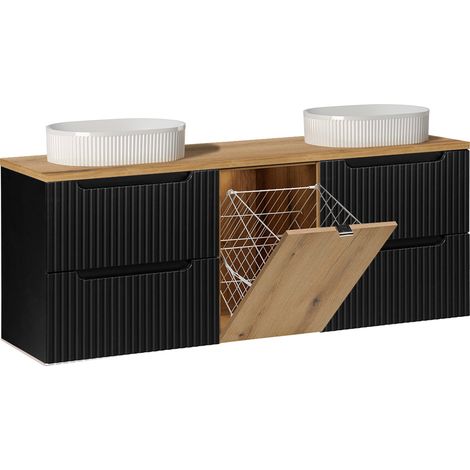 Mueble doble lavabo 160cm cesto Riva Negro y Madera (1/4)
