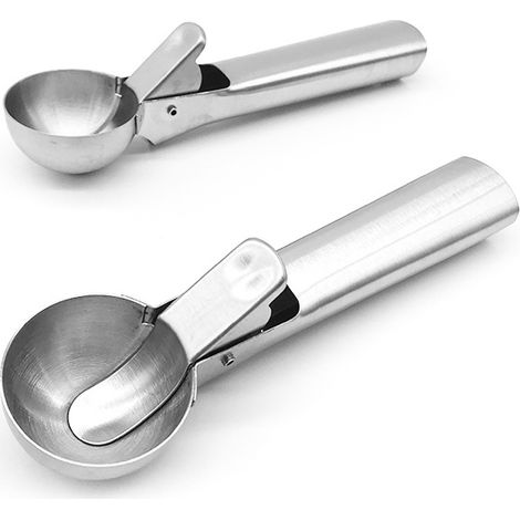 2 cucharas para helado de acero inoxidable, bolas para helado con gatillo práctico, cuchara para fruta, cuchara para sandía (1/5)