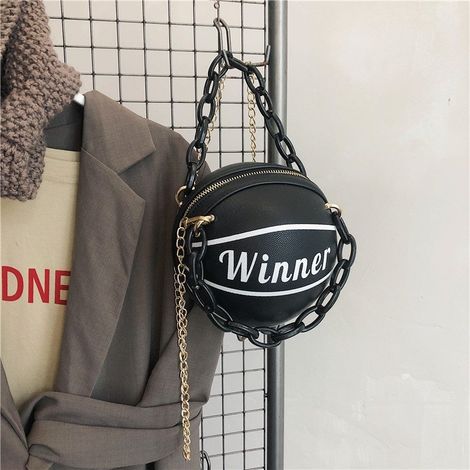 Schwarze, runde Schultertasche in Basketballform, originelle Handtasche C