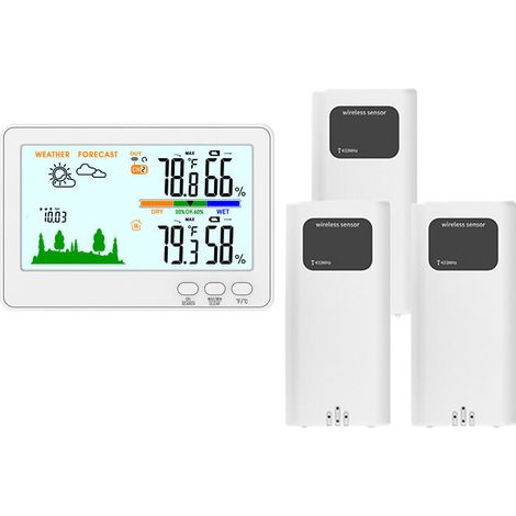Medidor de temperatura y humedad inalámbrico 433 para interiores y exteriores, pantalla LCD a color, pronóstico del tiempo, interfaz tipo C, estación meteorológica para uso doméstico, color blanco, 3