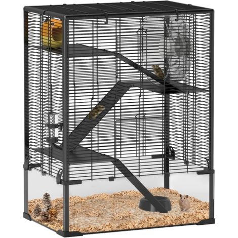 Four-Tier Hamster Cage with Glass Bottom, Includes Hut, Running Wheel, Food Dish, Water Bottle, 60x40x80cm (1/5)