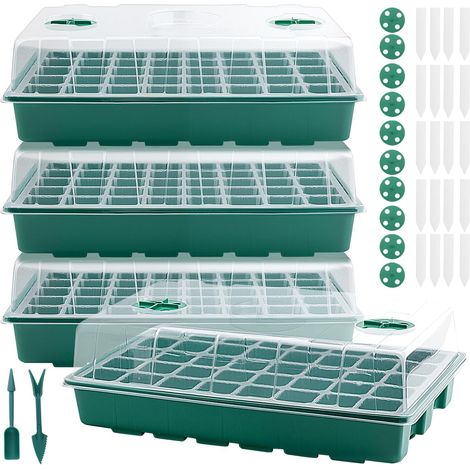 4 Pack Plastic Seedling Tray, 160 Cell Seedling Trays with Clear Lids and Adjustable Vents, Seed Propagation Kit for Plant Germination Greenhouse (1/5)