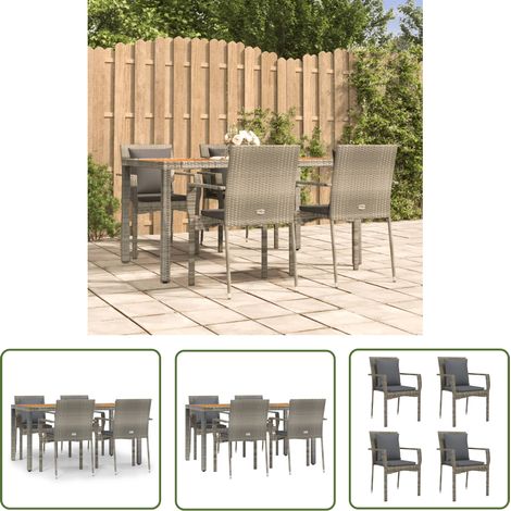 The Living Store Ensemble à manger de jardin 5 pcs coussins gris résine tressée - Salon De Jardin - Mobilier De Jardin - Set Salon De Jardin - Table De Jardin - Chaises De Jardin (1/5)