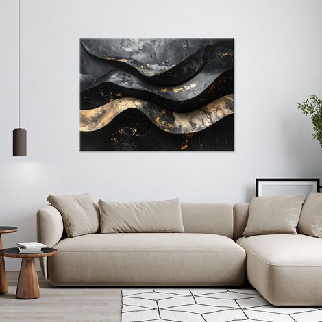 Wandbild Abstrakte 3D-Wellen schwarz gold 90x60 (1/4)