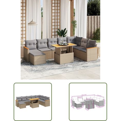 The Living Store 9-tlg. Garten-Sofagarnitur mit Kissen Beige Poly Rattan - Gartenmöbel Set - PE-Rattan Möbel - Outdoor Lounge - Gartenecke - Terrassenmöbel (1/3)