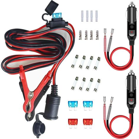 3.1M 16AWG Câble d'extension Allume-cigare Femelle avec Pince Crocodile, Adaptateur Allume-Cigare avec Fusible 10A + 2 Adaptateur Mâle pour Allume-Cigare avec Câble 16AWG 15CM (1/5)