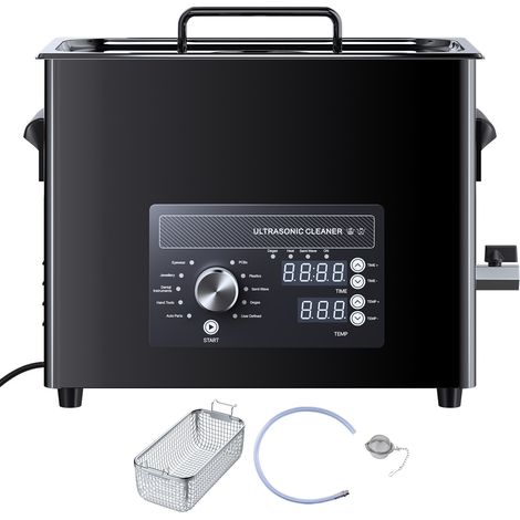 Mophorn Limpiador ultrasónico de 6 L, máquina de limpieza por ultrasonido con control de perilla, en acero inoxidable, incluye cesta y bola de limpieza para relojes, maquinillas de afeitar, negro