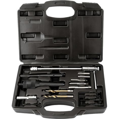 16PC Extracteur Bougie de Préchauffage, M8 M10 Extracteur Démonte Clé de Bougie Préchauffage Cassée avec Foret Étagé et Taraud, Kit Réparation Bougies Préchauffages pour VW Opel CDI (1/5)