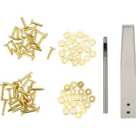 Jeu de rivets en cuivre (incluant un outil pour trous fraisés), rivets antirouille, outils de maroquinerie DIY adaptés aux vêtements, sacs, ceintures, style A.