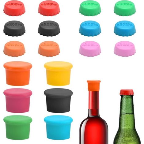 Set di 18 tappi per bottiglie in silicone multicolore riutilizzabili - 100% senza BPA - Per bottiglie di birra, succhi di frutta e vetro (1/5)
